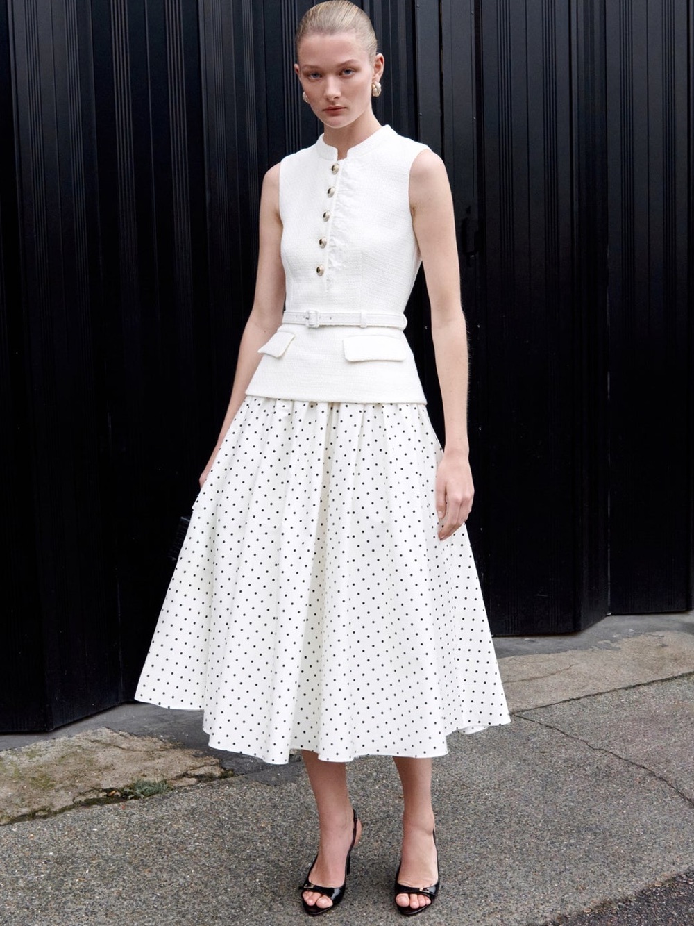 NWOT Self-Portrait Cream Boucle Polka Dot Midi Skirt - Picture 6 of 16